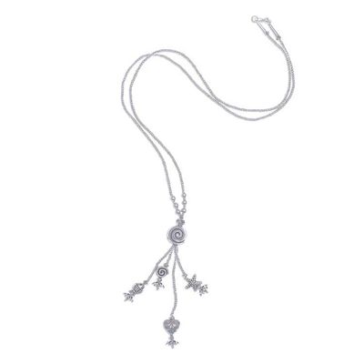 Alternate image for Thai Style 950 Silver Long Beaded Y-Necklace Shell Charm