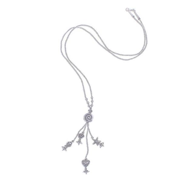Alternate image for Thai Style 950 Silver Long Beaded Y-Necklace Shell Charm
