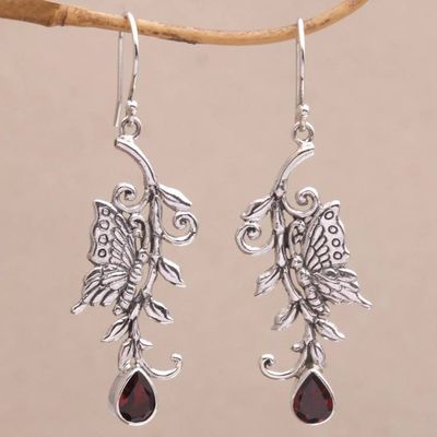 Primary image for Garnet and Sterling Silver Butterfly Dangle Earrings Beloved Butterfly