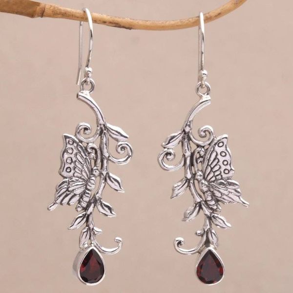 Alternate image for Garnet and Sterling Silver Butterfly Dangle Earrings Beloved Butterfly