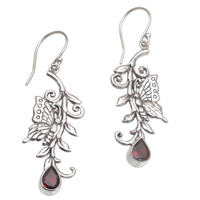 Alternate image for Garnet and Sterling Silver Butterfly Dangle Earrings Beloved Butterfly