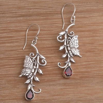 Alternate image for Garnet and Sterling Silver Butterfly Dangle Earrings Beloved Butterfly