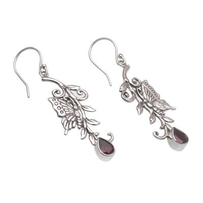 Alternate image for Garnet and Sterling Silver Butterfly Dangle Earrings Beloved Butterfly