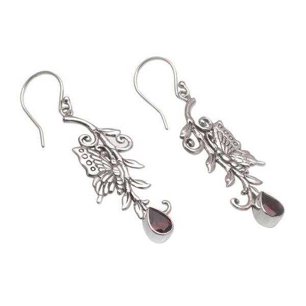 Alternate image for Garnet and Sterling Silver Butterfly Dangle Earrings Beloved Butterfly