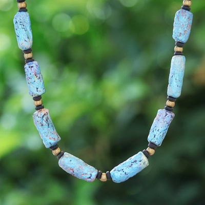 Alternate image for Eco-Friendly Blue Recycled Paper and Brass Beaded Necklace Blue Senses
