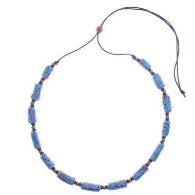 Alternate image for Eco-Friendly Blue Recycled Paper and Brass Beaded Necklace Blue Senses