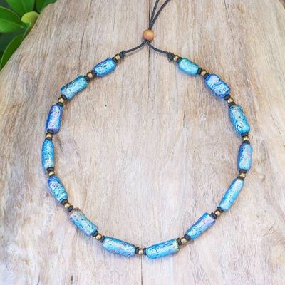 Alternate image for Eco-Friendly Blue Recycled Paper and Brass Beaded Necklace Blue Senses