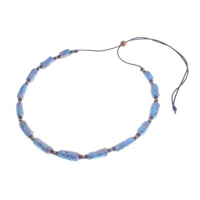 Alternate image for Eco-Friendly Blue Recycled Paper and Brass Beaded Necklace Blue Senses
