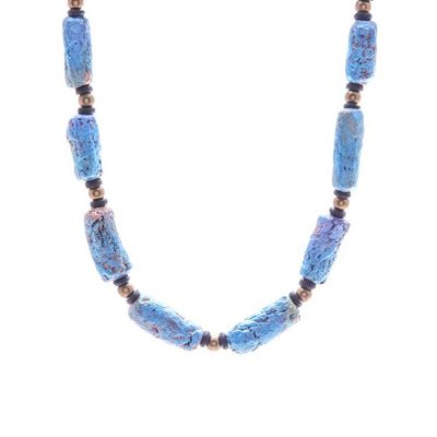 Alternate image for Eco-Friendly Blue Recycled Paper and Brass Beaded Necklace Blue Senses
