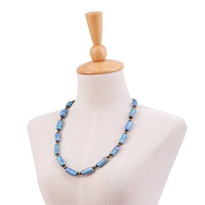 Alternate image for Eco-Friendly Blue Recycled Paper and Brass Beaded Necklace Blue Senses