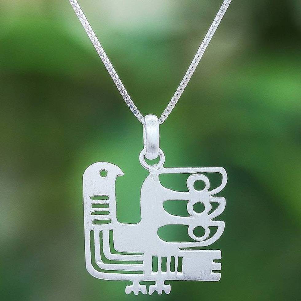 Egyptian-Style Sterling Silver Chicken Pendant Necklace 'Egyptian Chicken'