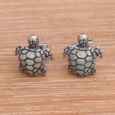 Primary image for Artisan Made Sterling Silver Turtle Stud Earrings from Bali Sweet Shells