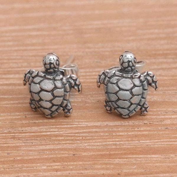Alternate image for Artisan Made Sterling Silver Turtle Stud Earrings from Bali Sweet Shells