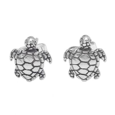 Alternate image for Artisan Made Sterling Silver Turtle Stud Earrings from Bali Sweet Shells