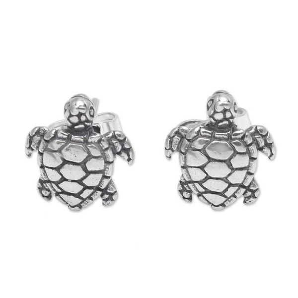 Alternate image for Artisan Made Sterling Silver Turtle Stud Earrings from Bali Sweet Shells