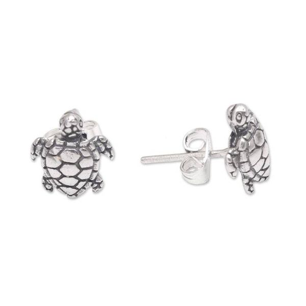 Alternate image for Artisan Made Sterling Silver Turtle Stud Earrings from Bali Sweet Shells