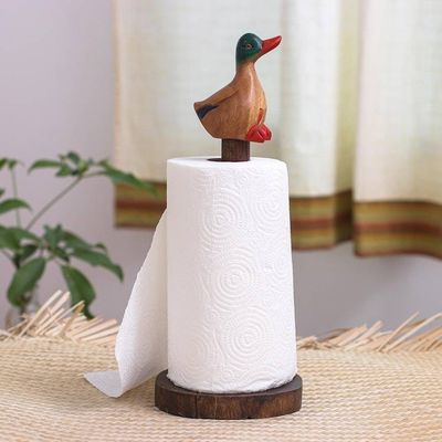Primary image for Teak and Raintree Wood Roll Holder with Colorful Duck Handy Duck