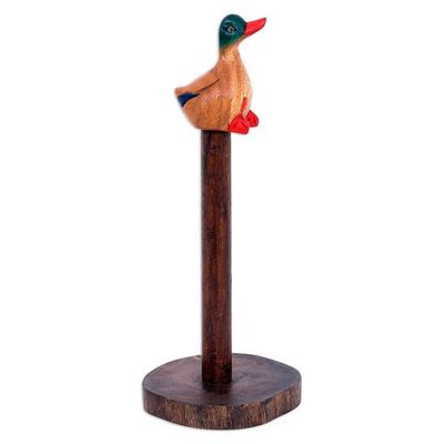Alternate image for Teak and Raintree Wood Roll Holder with Colorful Duck Handy Duck