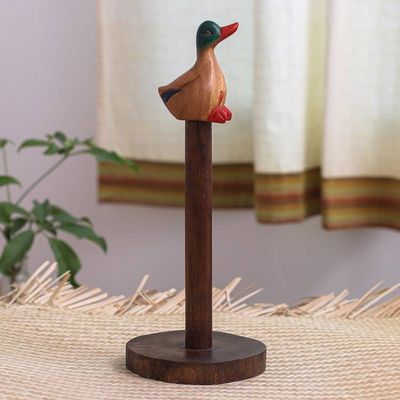 Alternate image for Teak and Raintree Wood Roll Holder with Colorful Duck Handy Duck