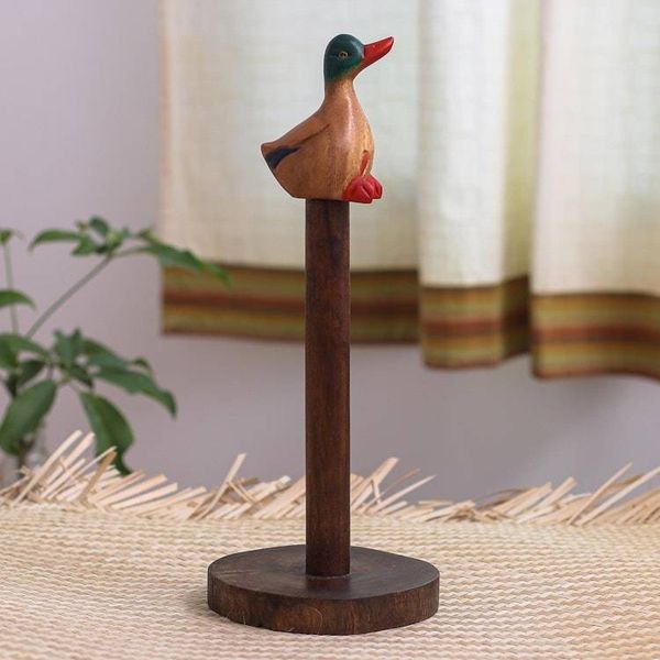 Alternate image for Teak and Raintree Wood Roll Holder with Colorful Duck Handy Duck