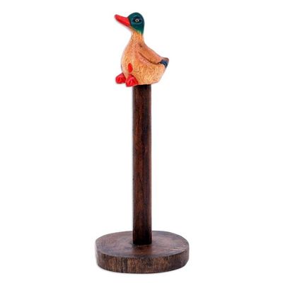 Alternate image for Teak and Raintree Wood Roll Holder with Colorful Duck Handy Duck