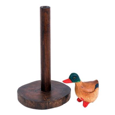 Alternate image for Teak and Raintree Wood Roll Holder with Colorful Duck Handy Duck