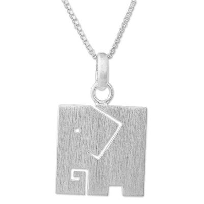 Alternate image for Brushed Finish Sterling Silver Elephant Pendant Necklace Block Elephant