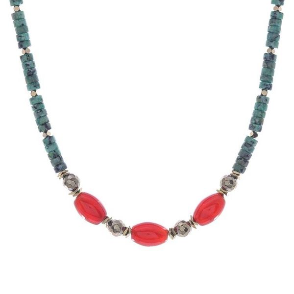 Alternate image for Gold-Accented Hematite and Carnelian Beaded Necklace Away We Go