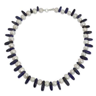Alternate image for Beaded Lapis Lazuli and Pearl Necklace from Thailand Devoted Love