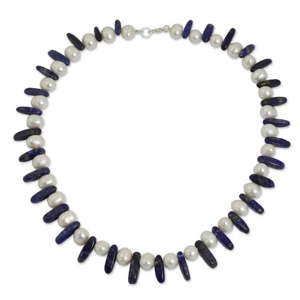 Alternate image for Beaded Lapis Lazuli and Pearl Necklace from Thailand Devoted Love