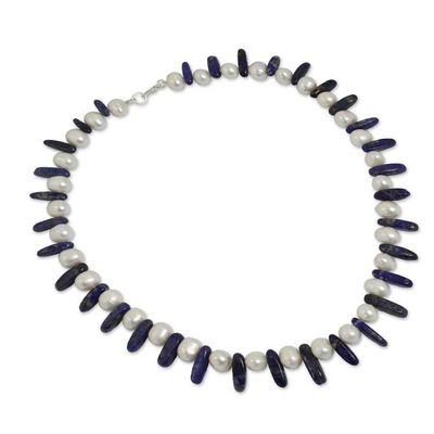 Alternate image for Beaded Lapis Lazuli and Pearl Necklace from Thailand Devoted Love