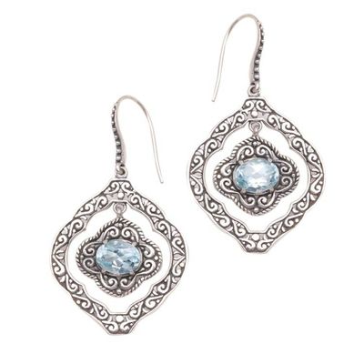 Alternate image for Blue Topaz and Sterling Silver Ornate Frame Dangle Earrings Delightful Windows