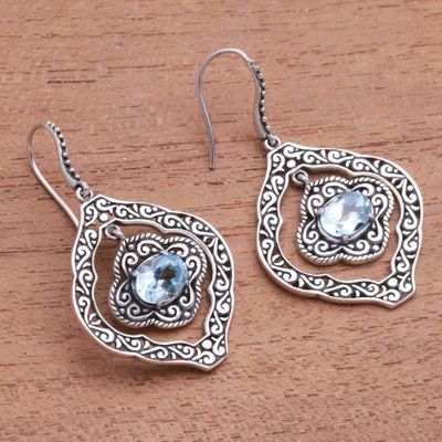 Alternate image for Blue Topaz and Sterling Silver Ornate Frame Dangle Earrings Delightful Windows