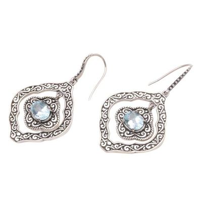Alternate image for Blue Topaz and Sterling Silver Ornate Frame Dangle Earrings Delightful Windows