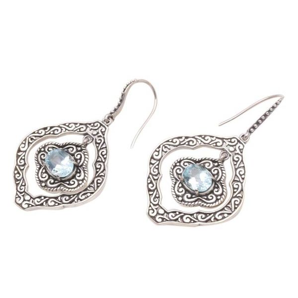 Alternate image for Blue Topaz and Sterling Silver Ornate Frame Dangle Earrings Delightful Windows
