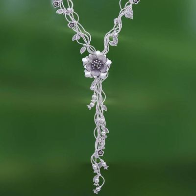 Primary image for Stunning Floral Cascading Y-Necklace in 950 Silver Flowery Cascade