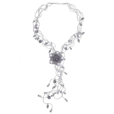 Alternate image for Stunning Floral Cascading Y-Necklace in 950 Silver Flowery Cascade