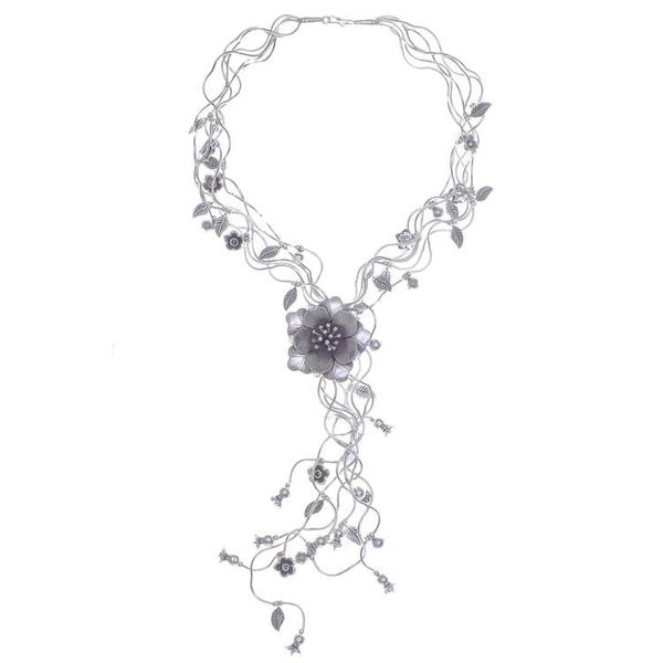 Alternate image for Stunning Floral Cascading Y-Necklace in 950 Silver Flowery Cascade