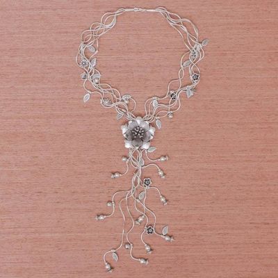 Alternate image for Stunning Floral Cascading Y-Necklace in 950 Silver Flowery Cascade