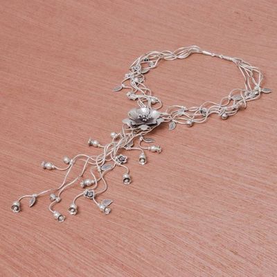 Alternate image for Stunning Floral Cascading Y-Necklace in 950 Silver Flowery Cascade