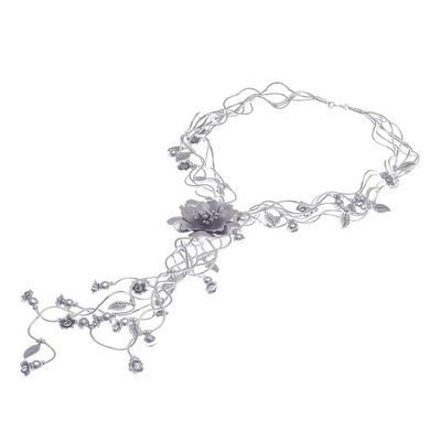 Alternate image for Stunning Floral Cascading Y-Necklace in 950 Silver Flowery Cascade