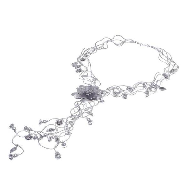 Alternate image for Stunning Floral Cascading Y-Necklace in 950 Silver Flowery Cascade