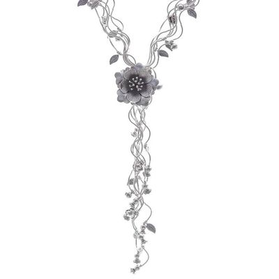 Alternate image for Stunning Floral Cascading Y-Necklace in 950 Silver Flowery Cascade