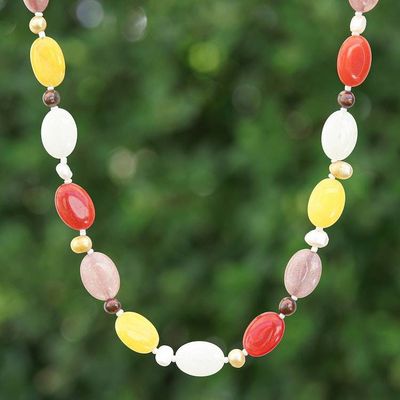 Primary image for Colorful Quartz Cultured Pearl and Glass Beaded Necklace Spring Tangerine