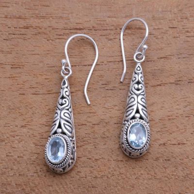Alternate image for 2-Carat Oval Blue Topaz Dangle Earrings from Bali Regal Order