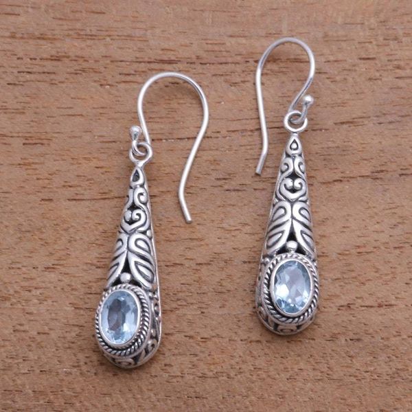 Alternate image for 2-Carat Oval Blue Topaz Dangle Earrings from Bali Regal Order