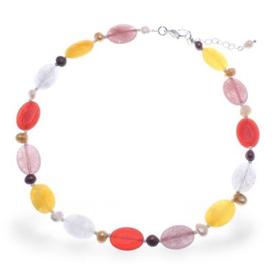 Alternate image for Colorful Quartz Cultured Pearl and Glass Beaded Necklace Spring Tangerine