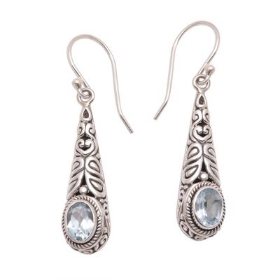 Alternate image for 2-Carat Oval Blue Topaz Dangle Earrings from Bali Regal Order