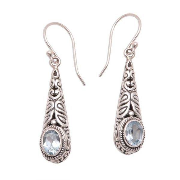 Alternate image for 2-Carat Oval Blue Topaz Dangle Earrings from Bali Regal Order