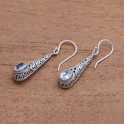 Alternate image for 2-Carat Oval Blue Topaz Dangle Earrings from Bali Regal Order